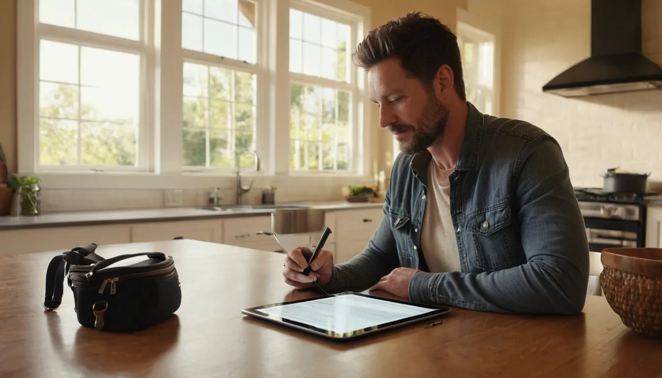 A homeowner reviewing a garage door estimate at the kitchen table in the American Canyon area